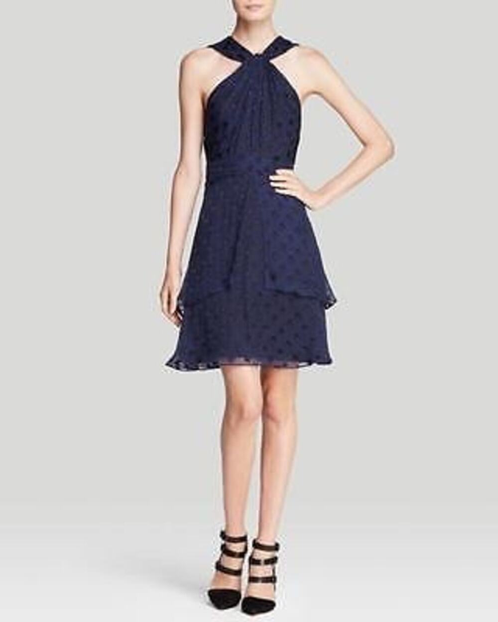 NEW Diane von Furstenberg Silk Chiffon Star Sleeveless Ruffle Mini Dress Size 2